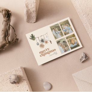 Cartes Pour Fêtes Annuelles Moderne Scandi Boho Neutral Famille 4 Photo Joyeux