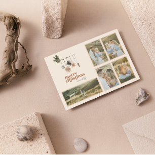 Cartes Pour Fêtes Annuelles Moderne Scandi Boho Neutral Family 5 Photo Joyeux