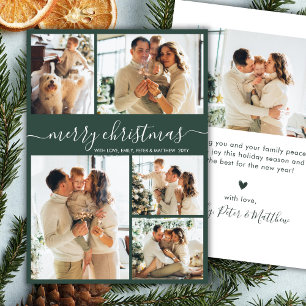 Cartes Pour Fêtes Annuelles Moderne Script 5 Photo Collage Vert Noël