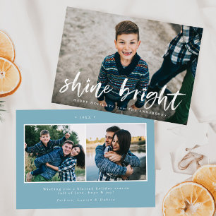 Cartes Pour Fêtes Annuelles Moderne Shine Bright Script Bleu Clair 3 Photo