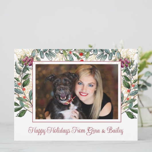 Cartes Pour Fêtes Annuelles Moderne Simple Élégant Noël Femme Chien Photo (Debout devant)
