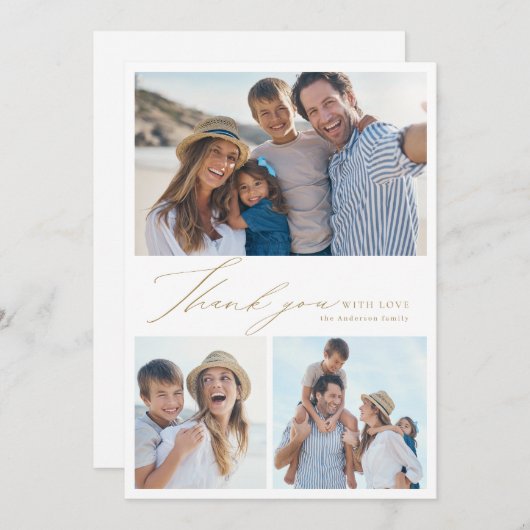 Cartes Pour Fêtes Annuelles Moderne simple élégant script 3 photo merci hol (Devant / Derrière)