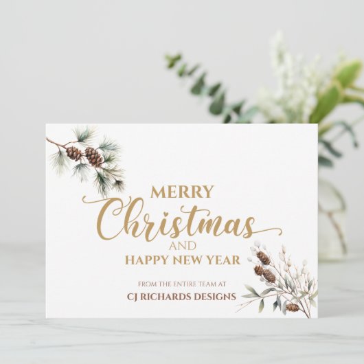 Cartes Pour Fêtes Annuelles Moderne simple Pinecone Joyeux Noël Affaires (Debout devant)