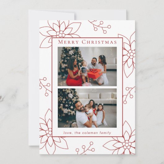 Cartes Pour Fêtes Annuelles Moderne Simple Rouge Poinsettie Deux Photo (Devant)