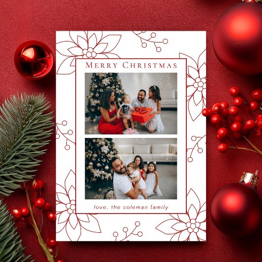 Cartes Pour Fêtes Annuelles Moderne Simple Rouge Poinsettie Deux Photo