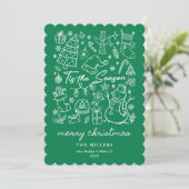 Cartes Pour Fêtes Annuelles Moderne vert C'est la saison Noël Doodle (Debout devant)