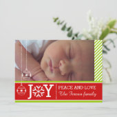 Cartes Pour Fêtes Annuelles Moderne vert, rayures blanches JOY Christmas Group (Debout devant)