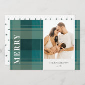 Cartes Pour Fêtes Annuelles Moderne vert sarcelle bleu carreau photo Joyeux No (Devant / Derrière)
