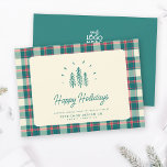 Cartes Pour Fêtes Annuelles Moderne Whimsical Rustique Arbres Rétro Plaid Busi<br><div class="desc">Envoyez le charme rustique moderne à votre façon! 🌲 Customisez vos salutations avec notre Carte Plaid Whimsical Trees & Retro Turquoise. Des voeux chaleureux pour une saison de vacances délicieuse ! 🎄 #BusinessHolidayCard #RusticCharm</div>