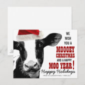 Cartes Pour Fêtes Annuelles Moey Noël Santa Hat Cow (Devant / Derrière)