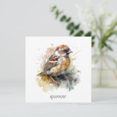 Cartes Pour Fêtes Annuelles Moineau aquarelle rustique, personnalisé (Debout devant)