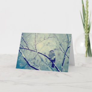 Cartes Pour Fêtes Annuelles Moineau sur la branche neigeuse