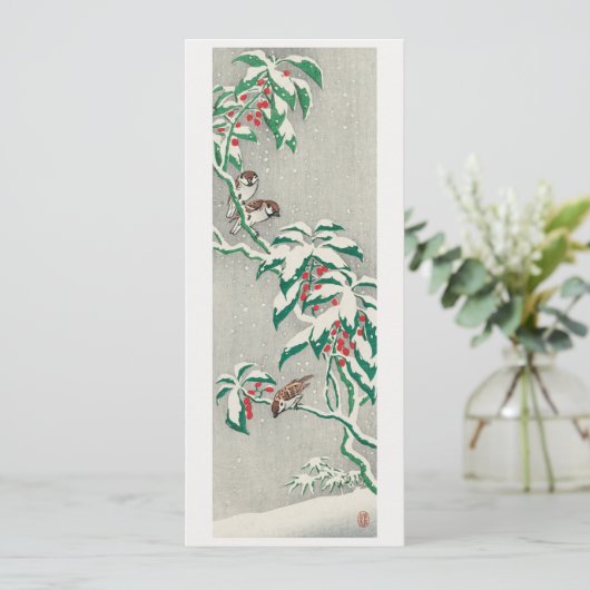 Cartes Pour Fêtes Annuelles Moineaux sur une branche enneigée (Debout devant)