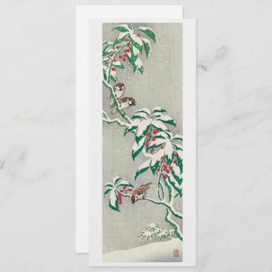 Cartes Pour Fêtes Annuelles Moineaux sur une branche enneigée (Devant / Derrière)