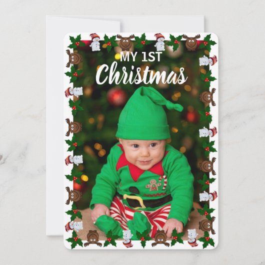 Cartes Pour Fêtes Annuelles Mon 1er Noël mignon bébé vacances photo (Devant)
