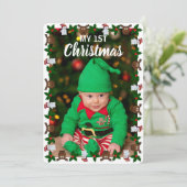 Cartes Pour Fêtes Annuelles Mon 1er Noël mignon bébé vacances photo (Debout devant)