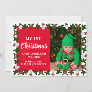 Cartes Pour Fêtes Annuelles Mon 1er Noël Nouvel Enfant Photo Holiday