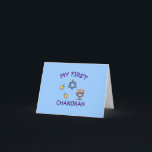 Cartes Pour Fêtes Annuelles Mon premier Chanukah<br><div class="desc">Célébrez le premier Chanukah du bébé avec le menorah personnalisé de Hanoukka,  les dreidels et l'étoile juive avec adorable "mon premier Chanukah".</div>