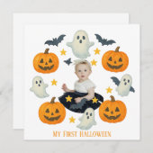 Cartes Pour Fêtes Annuelles Mon premier Halloween | Couronne de citrouille et (Devant / Derrière)