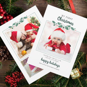 Cartes Pour Fêtes Annuelles Mon premier Noël bébé photo de naissance Statistiq