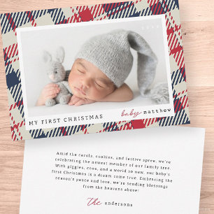 Cartes Pour Fêtes Annuelles Mon premier Noël moderne Plaid Baby Photo