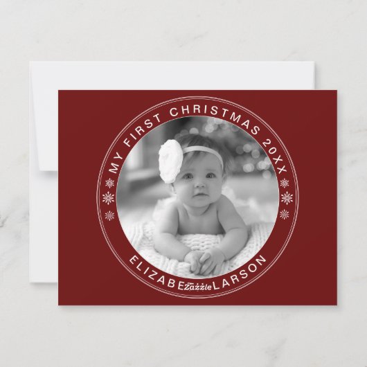 Cartes Pour Fêtes Annuelles Mon premier Noël personnalisé bébé photo rouge (Dos)