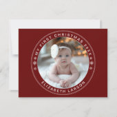 Cartes Pour Fêtes Annuelles Mon premier Noël personnalisé bébé photo rouge (Devant)