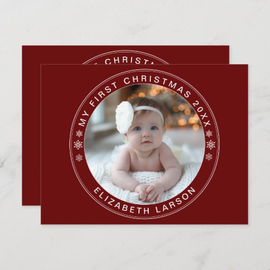 Cartes Pour Fêtes Annuelles Mon premier Noël personnalisé bébé photo rouge (Devant / Derrière)
