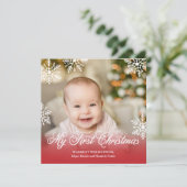 Cartes Pour Fêtes Annuelles Mon premier Noël Rouge Dégradé Carré Férié (Debout devant)