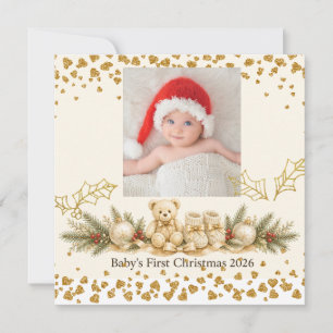 Cartes Pour Fêtes Annuelles Mon premier ours en peluche de Noël et chaussons d