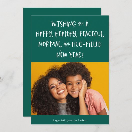 Cartes Pour Fêtes Annuelles Mon vœu pour 2021 | Photo Bonne année verte (Devant / Derrière)