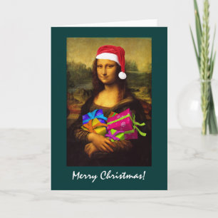 Cartes Pour Fêtes Annuelles Mona Lisa Arrive Comme Père Noël