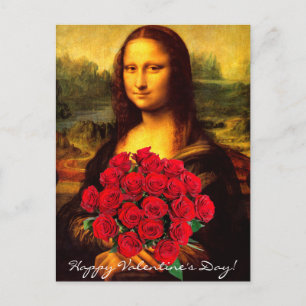 Cartes Pour Fêtes Annuelles Mona Lisa Avec Bouquet De Roses Rouges