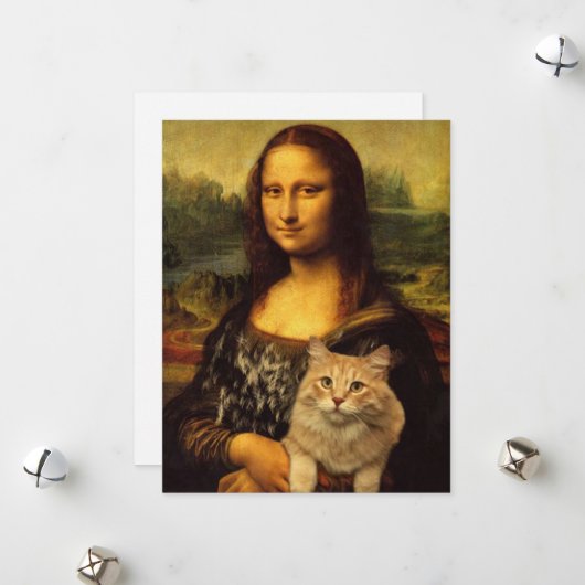 Cartes Pour Fêtes Annuelles Mona Lisa avec un chat (fourrure de chat) Amateurs (Devant/Arrière en situation)