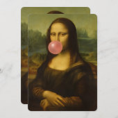 Cartes Pour Fêtes Annuelles Mona Lisa soufflant de bulle rose (Devant / Derrière)