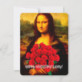 Cartes Pour Fêtes Annuelles Mona Lisa tenant des roses rouges Saint-Valentin (Devant)