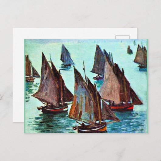 Cartes Pour Fêtes Annuelles Monet - Bateaux de pêche, mer calme, oeuvres d'art (Devant / Derrière)