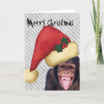 Cartes Pour Fêtes Annuelles Monkey Santa Christmas<br><div class="desc">Funny Christmas card with a laughing monkey wearing a red Santa. Above is customizable texte "Merry Christmas" in very bad printing. Inside is a place for more customizable text.</div>