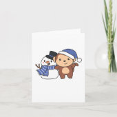 Cartes Pour Fêtes Annuelles Monkey With Snowman In Winter For Christmas (Devant)