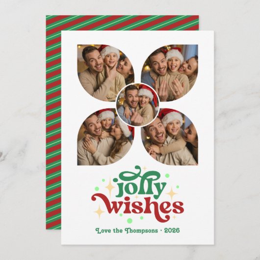 Cartes Pour Fêtes Annuelles Monnaie et canneberge Retro Photo Collage Noël (Devant / Derrière)