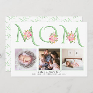Cartes Pour Fêtes Annuelles Monnaie vert MOM typographie photo Fête des mères