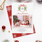 Cartes Pour Fêtes Annuelles Monogram Crest avec verdure Noël