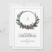 Cartes Pour Fêtes Annuelles Monogramme Black Winter Berry Wreath Joyeux Noël (Devant)