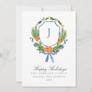 Cartes Pour Fêtes Annuelles Monogramme bleu orange Crête d'hiver Noël