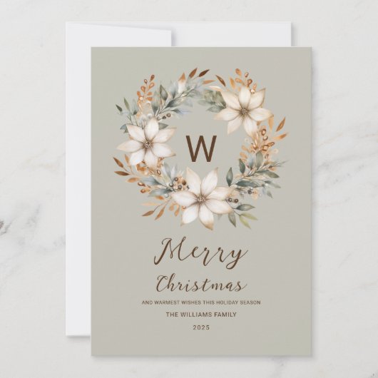 Cartes Pour Fêtes Annuelles Monogramme Boho Natural Winter Wath Christmas (Devant)