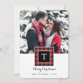 Cartes Pour Fêtes Annuelles Monogramme Buffalo plaqué Noir rouge Joyeux Noël (Devant)