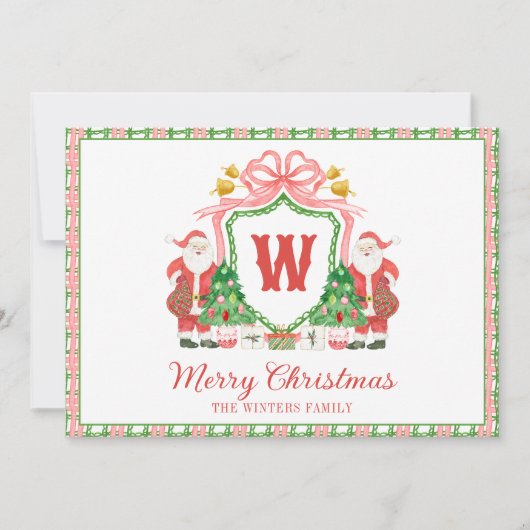 Cartes Pour Fêtes Annuelles Monogramme d'aquarelle initiale Père Noël Crest (Devant)