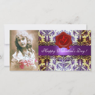 Cartes Pour Fêtes Annuelles Monogramme de cire rouge violet damassé antique SC