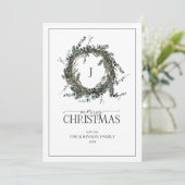 Cartes Pour Fêtes Annuelles Monogramme Dusty Winter Wreath Joyeux Noël (Debout devant)