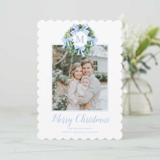 Cartes Pour Fêtes Annuelles Monogramme Grandmillennial Christmas Wath Bows (Debout devant)